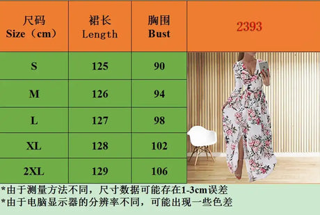 Amazon eBay Cross border 2024 Summer Chiffon Printed Long Dress V-neck Dress Long Sleeve Split Dress Women - Lootquake