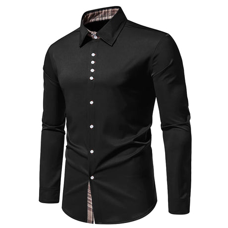 Plaid Color Block Navy Shirt Men 2024 Spring New Slim Fit Long Sleeve Mens Dress Shirts Party Casual Male Social Shirt - Lootquake
