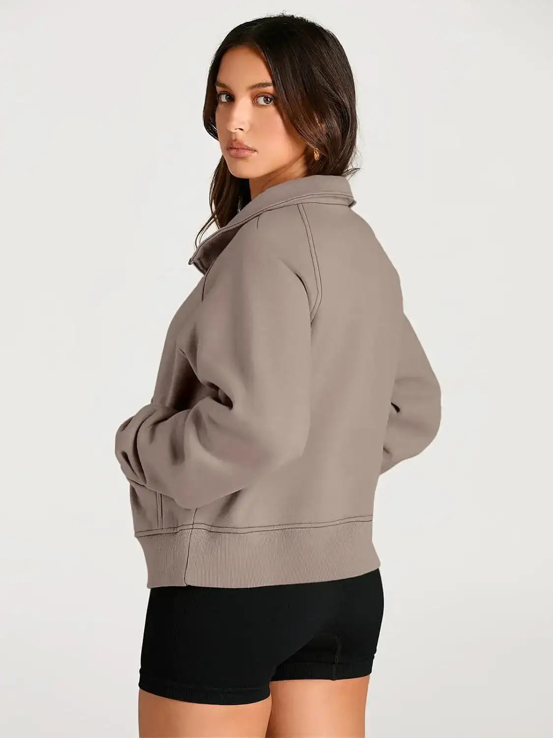 Womens Sweatshirts Half Zip Cropped Pullover Fleece Quarter Zipper Hoodies Fall outfits Clothes Thumb Hole - Lootquake