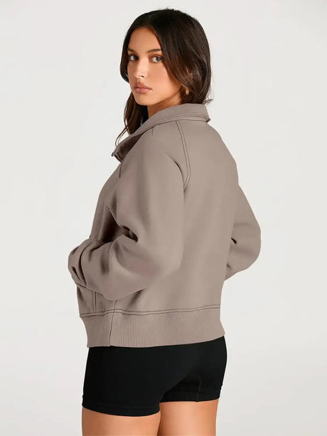 Womens Sweatshirts Half Zip Cropped Pullover Fleece Quarter Zipper Hoodies Fall outfits Clothes Thumb Hole - Lootquake