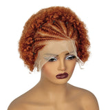 350# Ginger Orange Synthetic Knotless Braided Wig | 13x4 Transparent Lace Front Short Afro Kinky Curly Braids