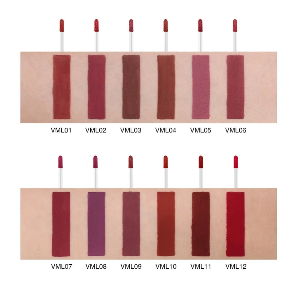 O.TWO.O 12 colores Lápiz labial mate aterciopelado de alta calidad Maquillaje de labios de larga duración Resistente al agua Fácil de usar Brillo labial líquido mate
