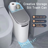 Bathroom Trash Can with Lid Large Capacity Home Creative Gap Bin Press Type Garbage Can Plastic Basket Room Kitchen Garbage Bin