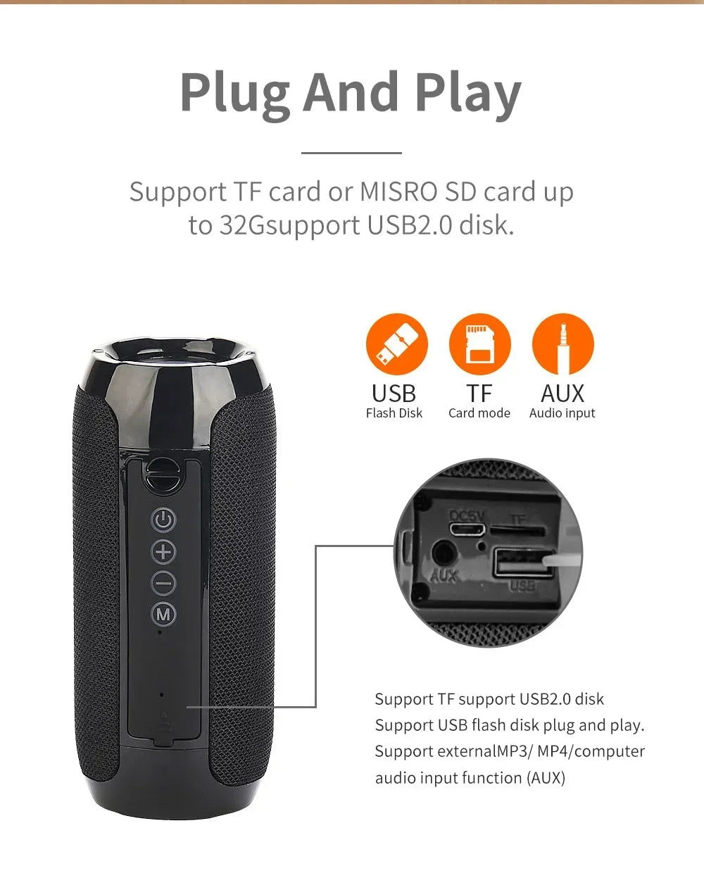 Enceinte Bluetooth TG117, enceinte portable sans fil, caisson de basses stéréo étanche pour l'extérieur, compatible avec radio TF