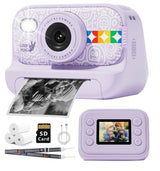 Kids Instant Print Camera -Black & White Print Toddler Birthday Gift Portable Thermal Paper HD Digital Video Printer