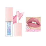 Pearlescent Pink Glitter Lip Oil Lustrous Color Changing Lip Gloss Moisturizing Makeup Lip Balm Mirror Glass Lip Glaze Cosmetics