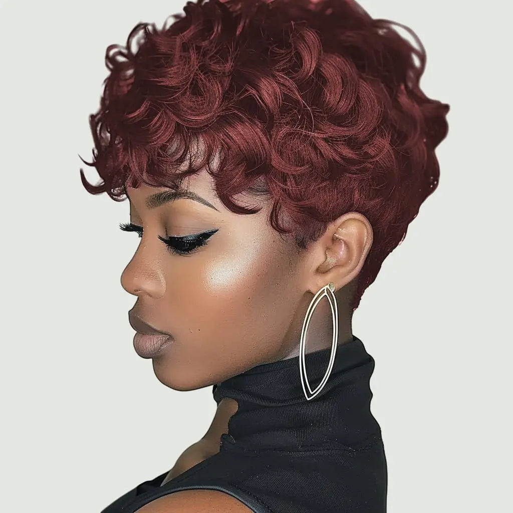 Black Women's Short Curly Elf Wig | Natural Wave Synthetic Wig (Black Color, Layered Elf Cut, Daily Use)