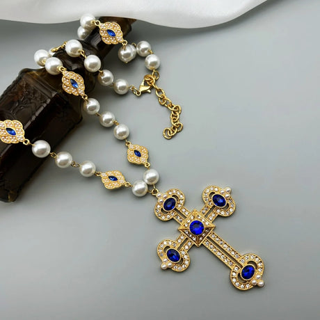 Cross Pendant Necklace with pearl Female Silver 925 and steel Jewelry For Women Fashion girls - Lootquake