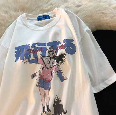 Summer Fashion Casual Harajuku Clothing Anime Graffiti Style Tee Hip Hop Short Sleeved T Shirt Punk Loose T-shirts Women Tops - Lootquake