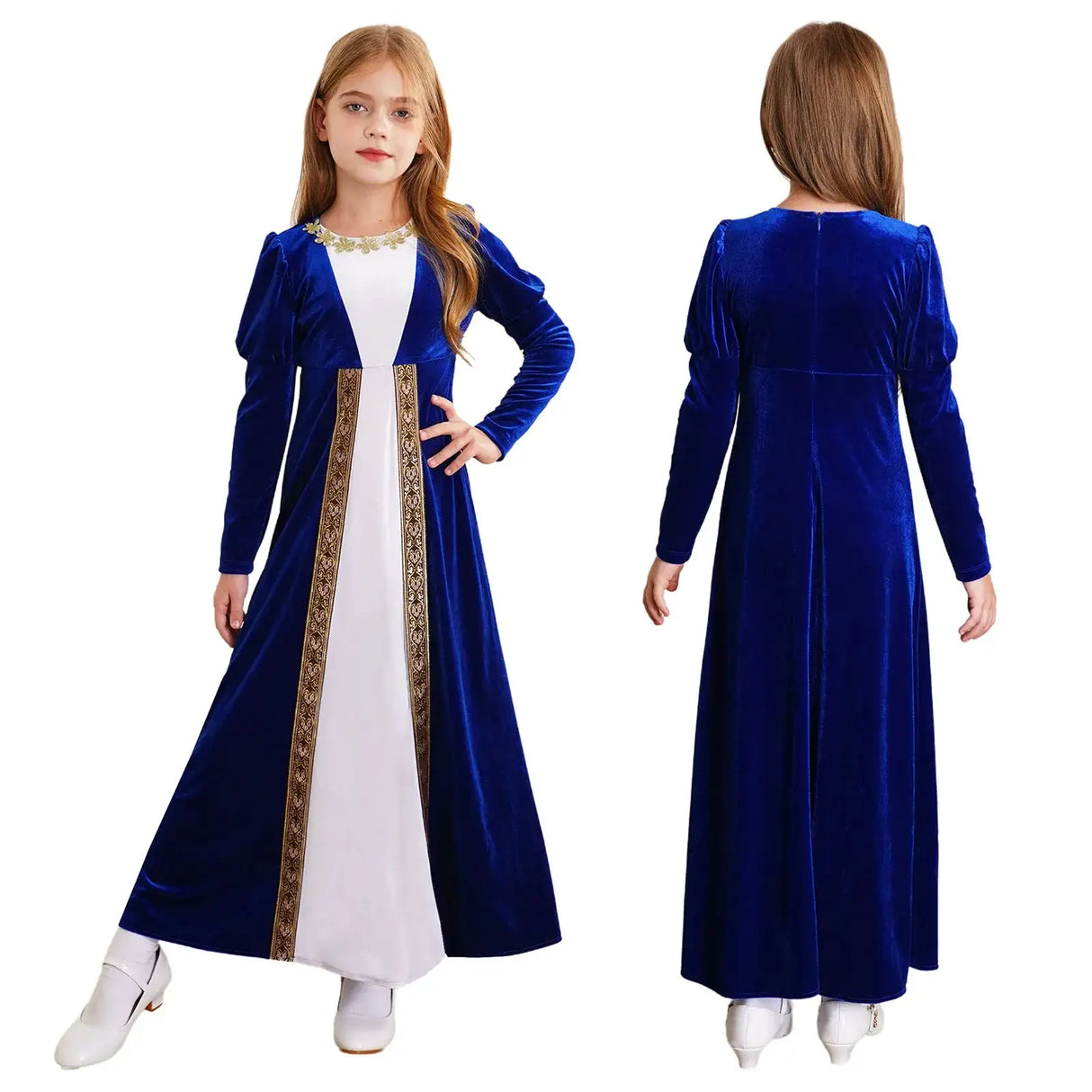 Girls Velvet Medieval Princess Dress Long Sleeve Renaissance Retro Robe Ancient Roman Long Dress for Halloween Carnival Party