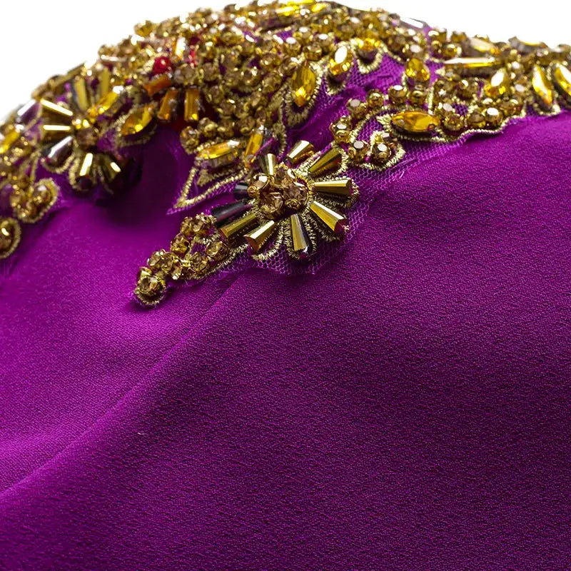 Long Dress Summer 2022 new purple nail drill elegant temperament close waist fish tail evening dress - Lootquake