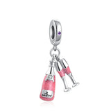Dije de plata de ley 925 con forma de café, vino tinto, cafetera, copa de champán, compatible con pulseras colgantes originales, joyería DIY para mujer.