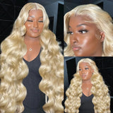 250% Density 30/40 Inch 613 Honey Blonde Body Wave 13x6 HD Transparent Lace Frontal Wigs Brazilian Remy Human Hair