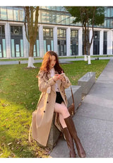 Streetwear Loose Trench Coat Midi Length Fashion Korean Elegant Khaki Black Women's Windbreaker Coat Casual Double Breasted Tops - Lootquake