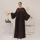 Plain Abaya Muslim Long Dress Women Balloon Sleeve Casual Islamic Clothing Dubai Turkish Modesty Kaftan Ramadan Eid - Lootquake