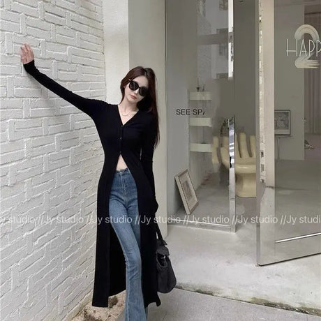 Street Casual Black Slim Long T Shirts Spring Autumn New Long Sleeve Solid Simplicity Fashion Tops Trend Vintage Women Clothing - Lootquake