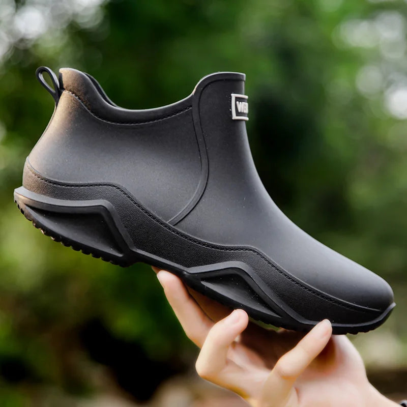 Fashion Couple's Outdoor Rain Boots New Men High Top Hiking Fishing Water Shoes Anti-slip Chef Work Ankle Boots Waterproof Shoes - Lootquake