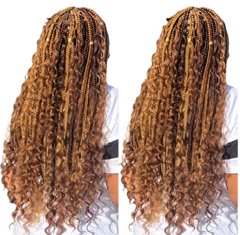 36" Bohemian Crochet Braided Wig | Full Lace | Blonde Goddess Locs & Box Braids | Curly Hair | Synthetic