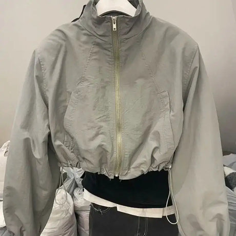 2024 Autumn Vintage Women's Windbreaker Cropped Jackets Harajuku Oversized Streetwear Long Sleeve Fashion Female Elegant Top - Lootquake