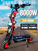 Patinete eléctrico grande K14 de 10000 W con motor dual, 72 V, 40 Ah, neumáticos todoterreno de 14 pulgadas, velocidad máxima de 90 a 120 km/h, freno hidráulico.