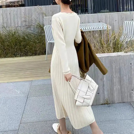 Sweater Long Dress For Woman Clothes Swing Casual Autumn Winter Knitted Korean Slim Long Sleeve Elegance Sweet Femal Clothing - Lootquake