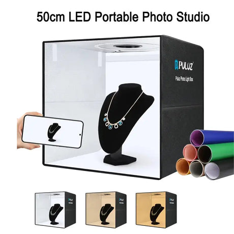 PULUZ 50cm Folding Portable Photo Studio Tent Box 3 Color Ring Light LED Photography Studio Box with 12 Color Background Board - Lootquake