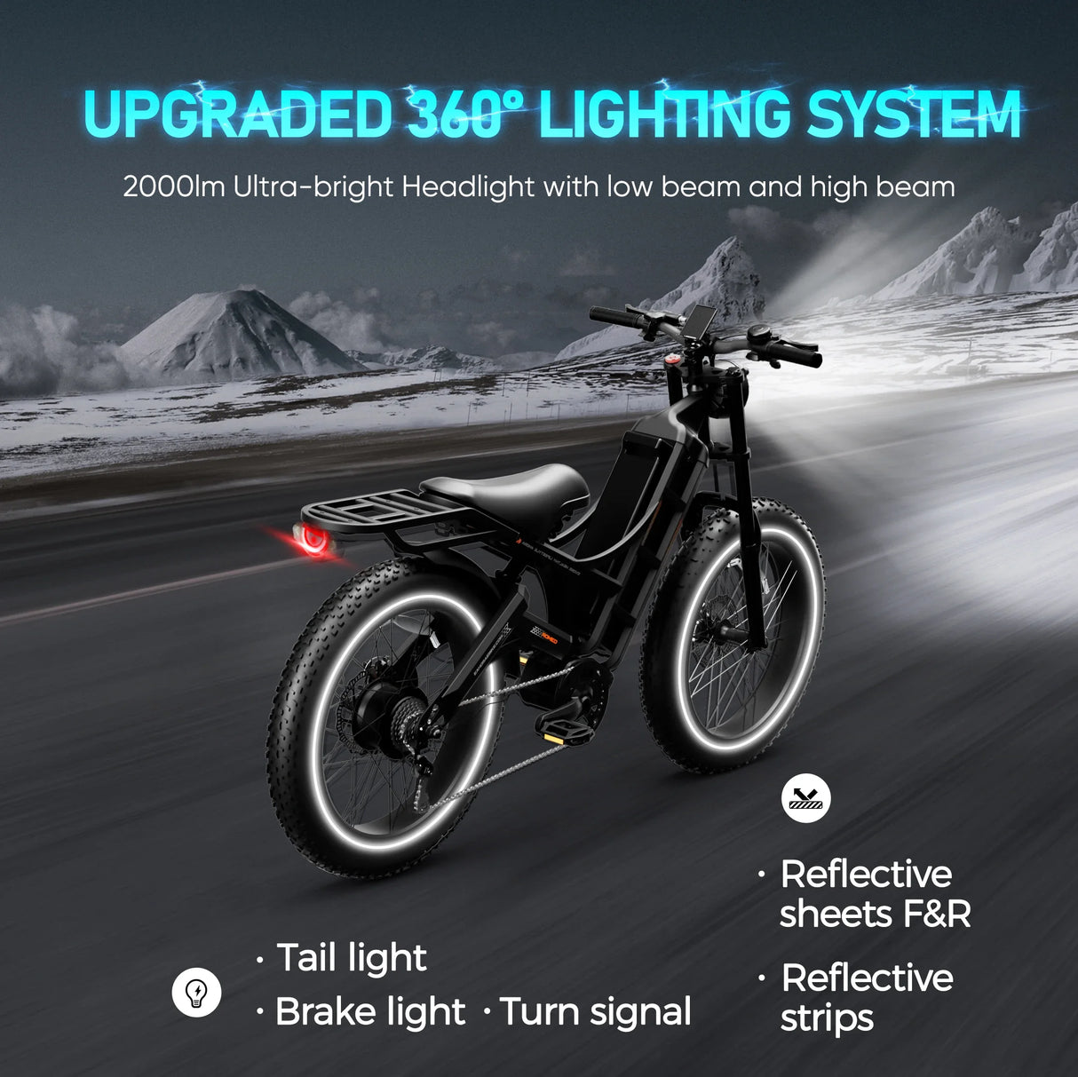 Bicicleta eléctrica Romeo con motor de 1200 W, 48 V, 60 Ah, 34 mph, velocidad máxima, 26 x 4 pulgadas, neumáticos anchos todoterreno, para acampar, para adultos.