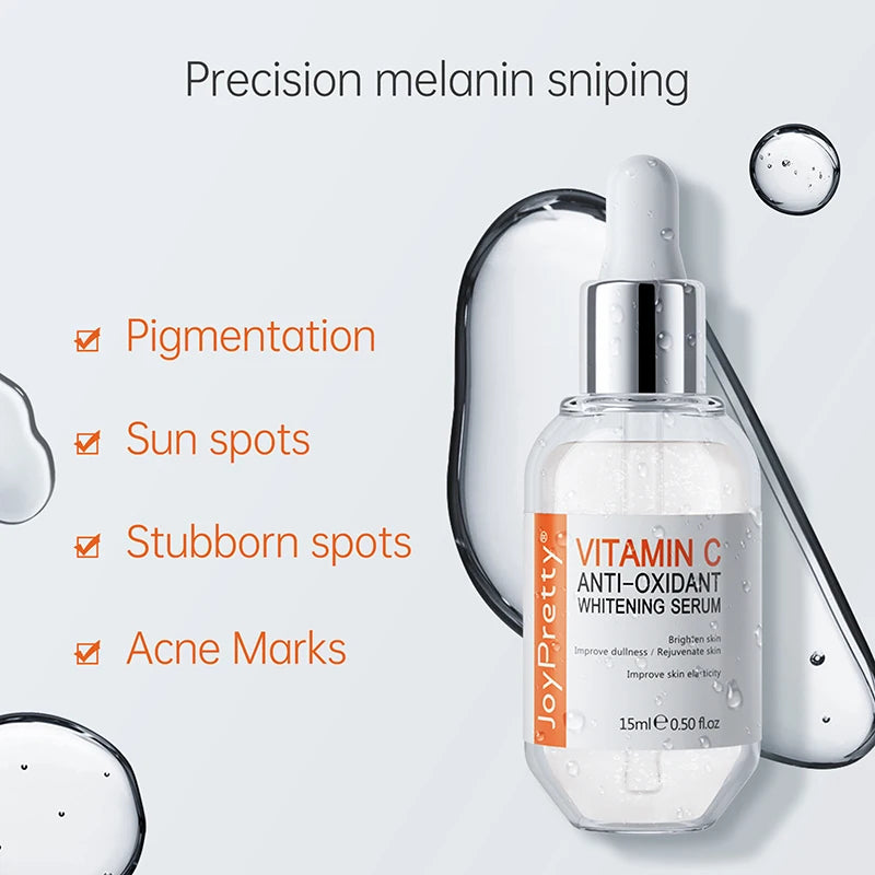 Suero facial con vitamina C y ácido hialurónico para el cuidado de la piel facial. Suero blanqueador e hidratante para el tratamiento del acné. Cuidado facial.