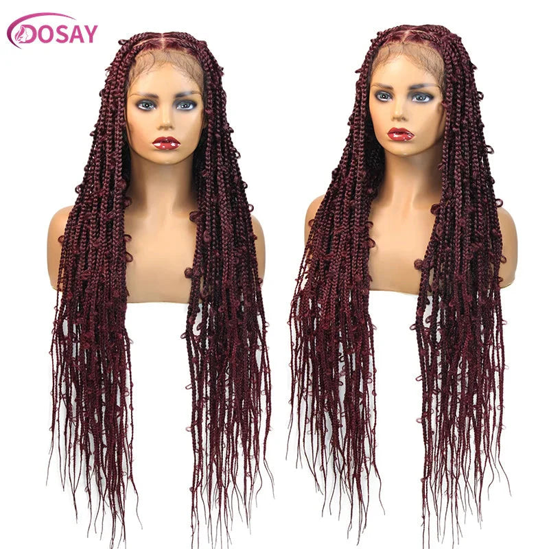 36" Butterfly Braids Wig | 613 Blonde & Burgundy Accents | Full Lace | Goddess Locs & Box Braids