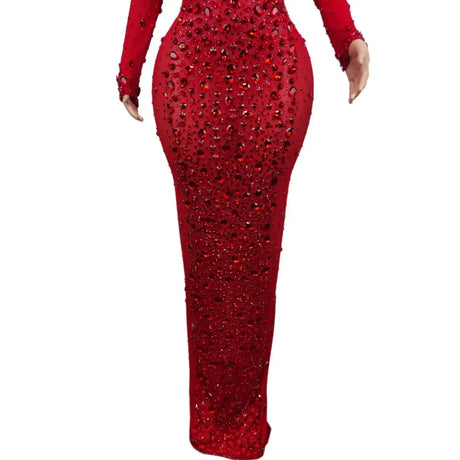 Sexy Party Banquet Evening Dresses Women Sparkly Rhinestone Long Dress Nightclub Singer Stage Costume Festival Clothing Cuixing - Lootquake