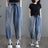 Jeans Women Spring Autumn New Stripe Splicing Large Size Drawstring Elastic Waist Thin Ladies Harlan Nine Points Pants Z468 - Lootquake