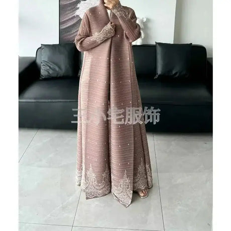 Autumn and Winter New Abaya Fashion Lapel Pleated Long Sleeved Cardigan Windbreaker Jacket Saudi Abayas for Women - Lootquake