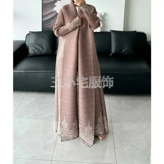 Autumn and Winter New Abaya Fashion Lapel Pleated Long Sleeved Cardigan Windbreaker Jacket Saudi Abayas for Women - Lootquake