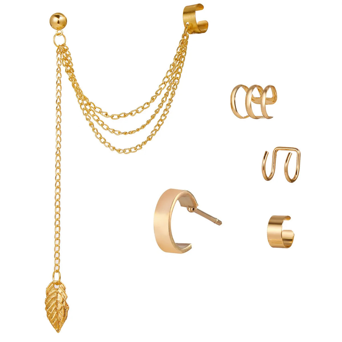 LATS Gold Color Leaves Ear Cuffs, Black Non-Piercing Ear Clip Earrings for Women & Men - Lootquake