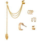 LATS Gold Color Leaves Ear Cuffs, Black Non-Piercing Ear Clip Earrings for Women & Men - Lootquake