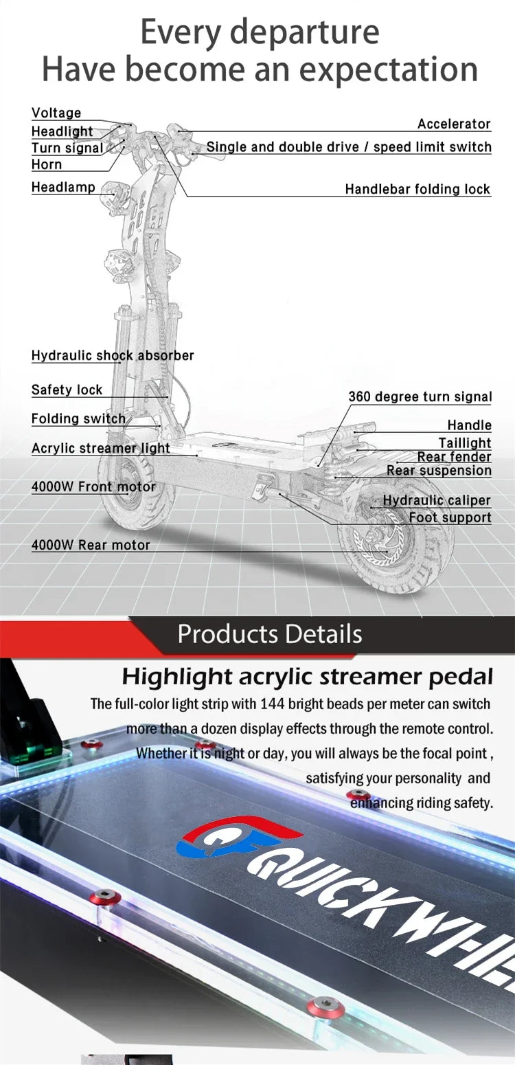 Dual Motor 10000W Top Electric Scooter 14 Inch Oversized Off-Road Tyres 72V-40AH Panasonic Brand Battery Maximum Speed 120KM/H