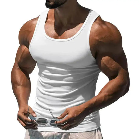 American Vest, Summer Europe And The United States Men Stretch Sports Gym Training, Tight Hurdle Sleeveless Top Solid Color Vest - Lootquake