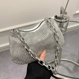 Bling Rhinestone Evening Clutch Bag | Women's Korean Designer Diamond Chain Dinner Party Handbag (Lady Square Tote Shoulder Bag)