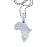 New Arrive Rectangle Cubic Zirconia CZ Paved Bling Africa Map Shaped Pendant Necklace Hip Hop Men Boy Cool Meaning Jewelry - Lootquake