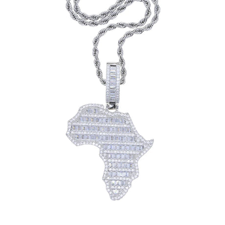 New Arrive Rectangle Cubic Zirconia CZ Paved Bling Africa Map Shaped Pendant Necklace Hip Hop Men Boy Cool Meaning Jewelry - Lootquake