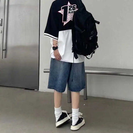 High Street Retro Blue Jeans Shorts Women Summer New Baggy Wide Leg Denim Half Pants Fashion Streetwear Y2k Clothing Oversize - Lootquake