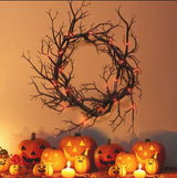 Halloween Wreath Black Branch Garland with LED Light Horror Party Haunted Festival Branch Wreath Hanging Room Halloween Decor