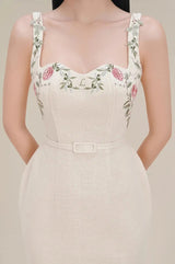 Runway Autumu Spaghetti Strap Bodycon Long Dress Sexy Women's Square Collar Embroidery Flower Sleeveless Tank Party Belt Dresses - Lootquake