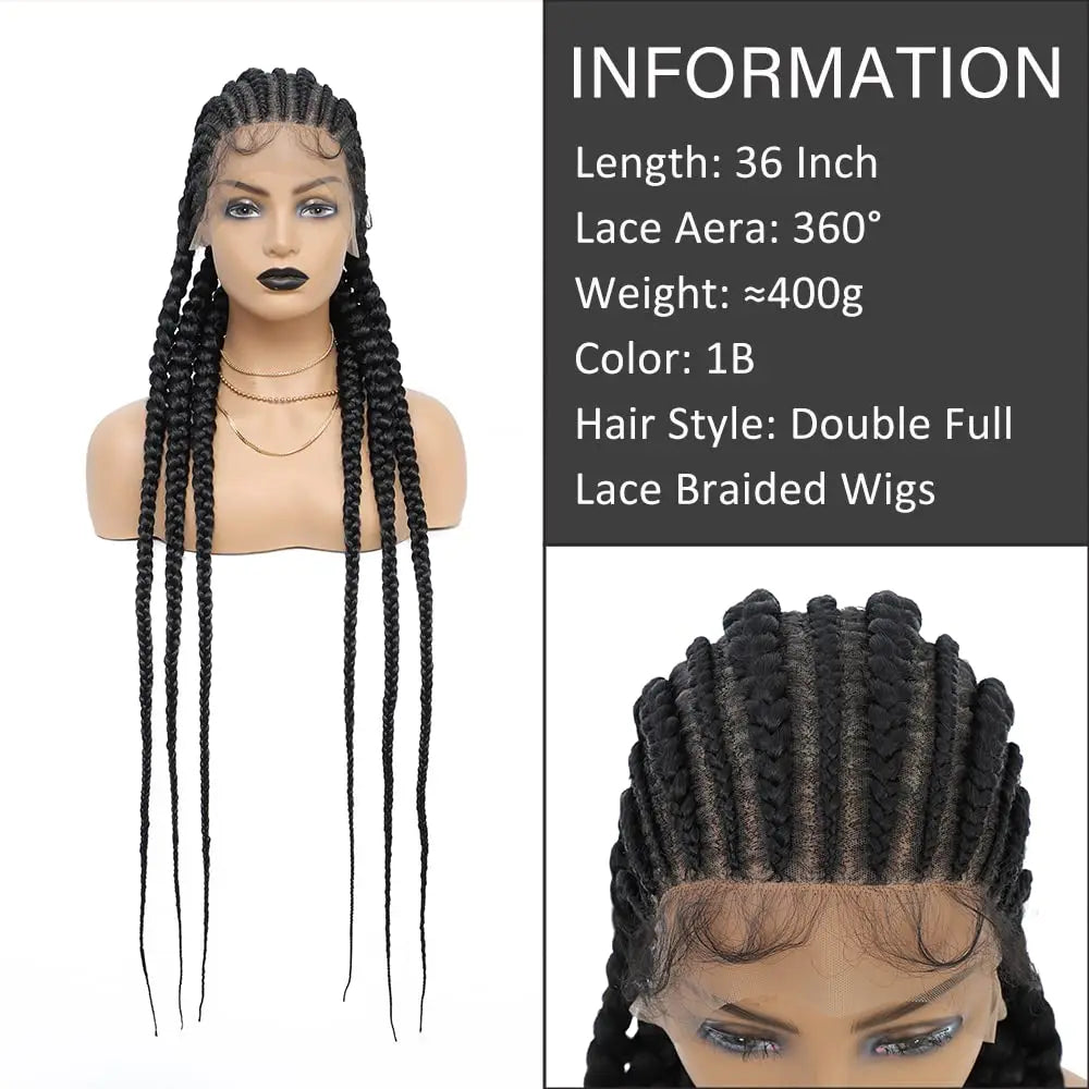 36" Cornrow Braided Wig | Full Lace Frontal | With Baby Hair | For Black Women
