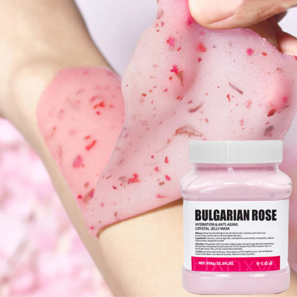 Mascarilla facial de gelatina en polvo de 350 g con cristales de rosa y lavanda, mascarilla facial de colágeno, mascarilla hidratante en polvo para el cuidado de la piel.