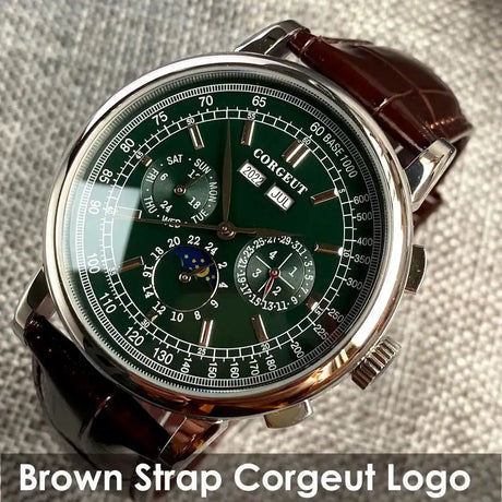 Corgeut Multi Functional Watch Automatic Mechanical Watch for Men 42mm Day Date Month Year Day/Night ST1655 Movt Polished Case - Lootquake