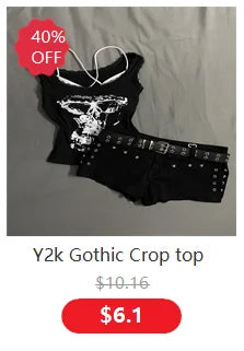 Vintage Women Top Y2k Aesthetic Punk Black Sleeveless T-shirt Korean Party Sexy V-neck Slim Crop Top 2000s Female Clothing Goth - Lootquake