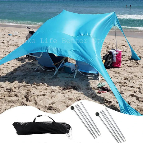 Blue Shade Family Beach Awning Ultralight Sunshade Tent for Sea Outdoor Portable Patio Shade Waterproof Camping Sun Shelter - Lootquake