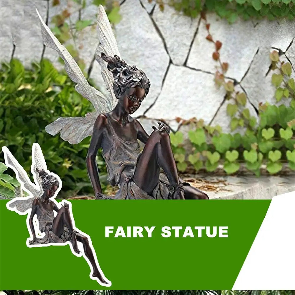 Flower Fairy Sculpture Garden Landscaping Yard Art Ornament Resin Turek Sitting Statue Outdoor Angel Figurines Craft Decoration