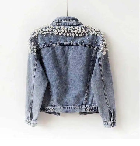 Pearl Denim Coat Women Cotton Spring Autumn Ropa Cardigan Jeans Punk Gothic Bomber Jacket Windbreaker Y2k Women Jackets Korean - Lootquake